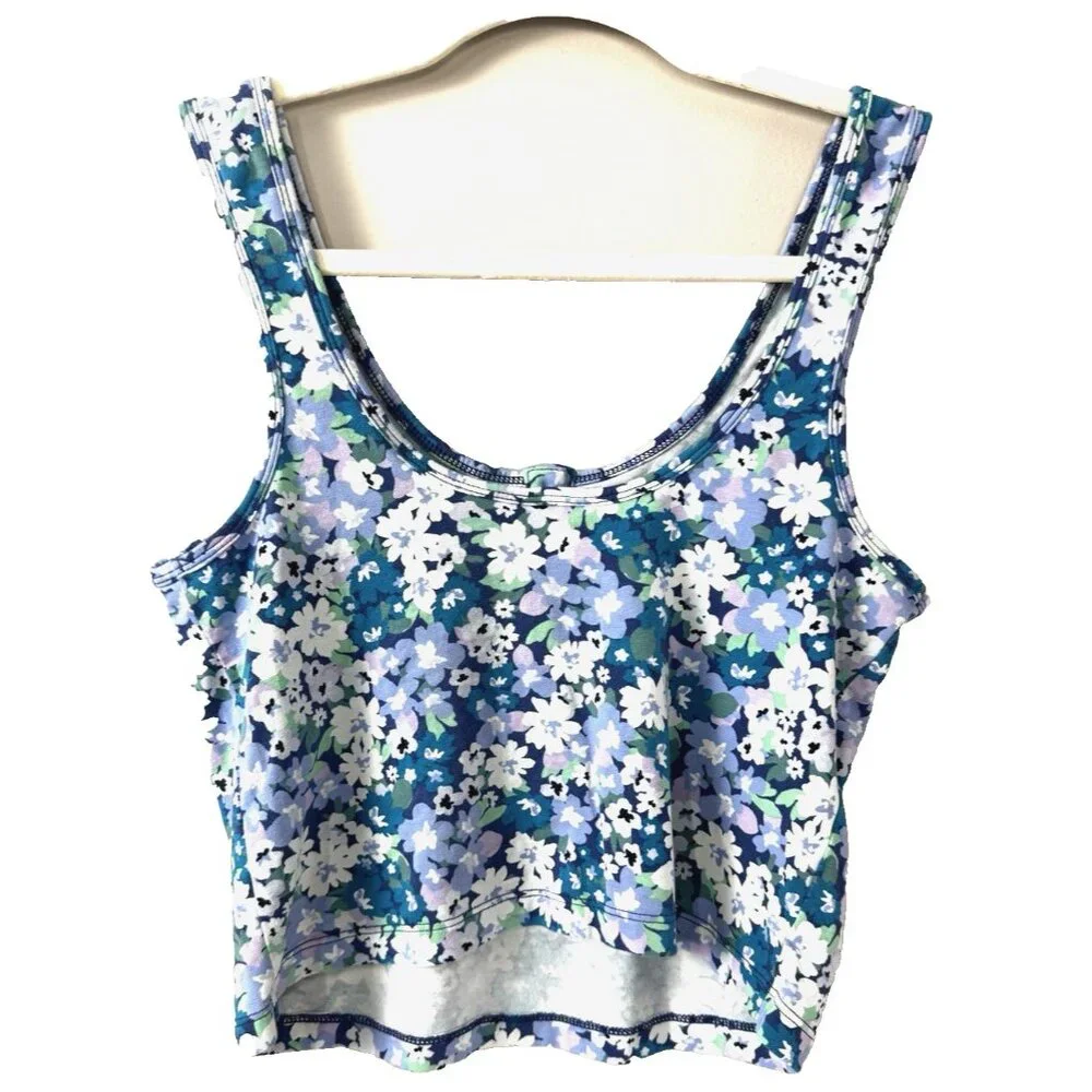 Old Navy S Fairycore Blue Purple Whimsy Floral Cropped Tank Cottagecore Boho - Picture 2 of 8